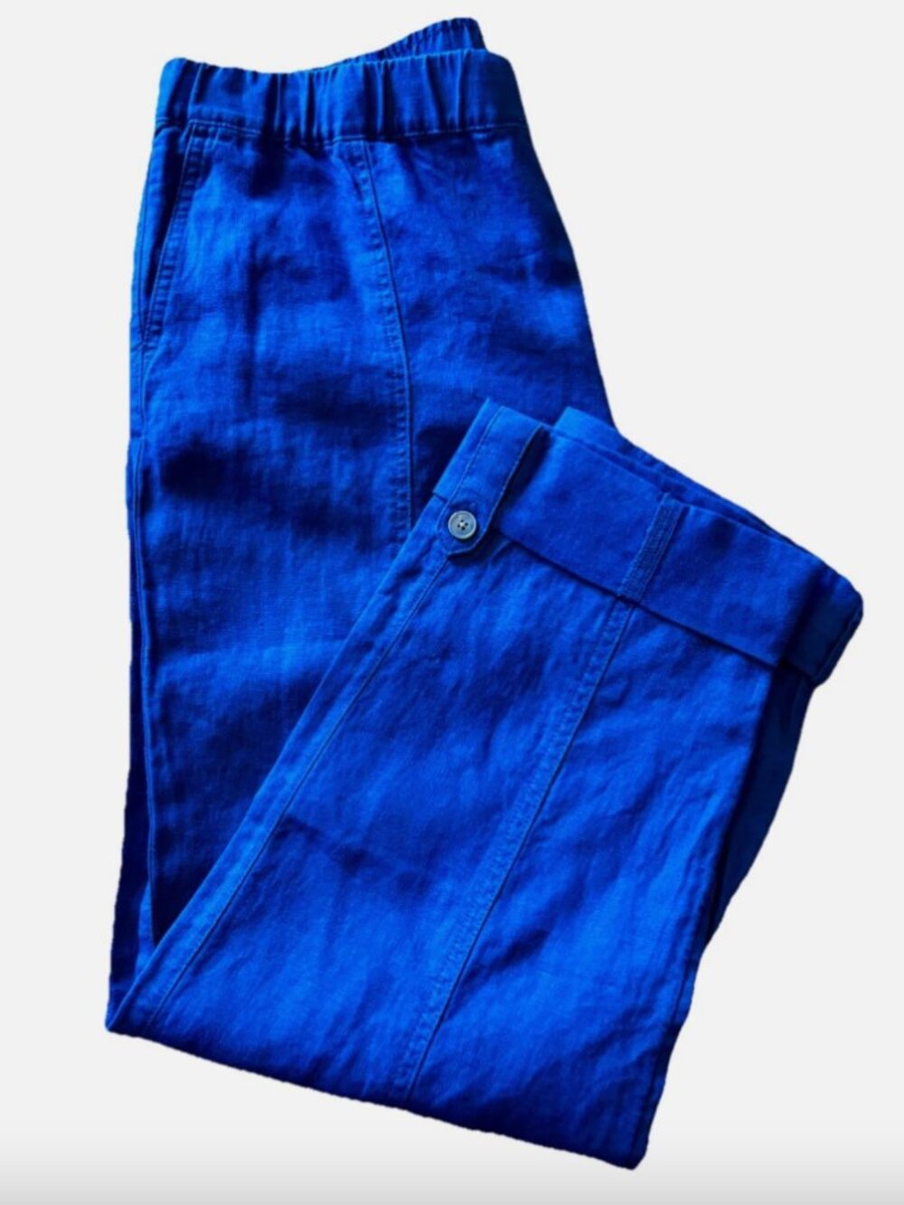 NWT J Jill Linen Pants European Flax Blue Ink Cuffed Hem Womens Size Medium